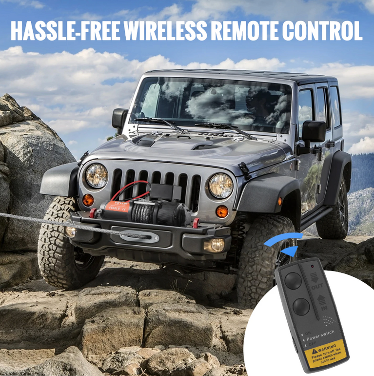 Electric Winch Nylon or Steel Rope 2000-4500lbs Wireless or Wired Remote & 4-Way Fairlead for Towing