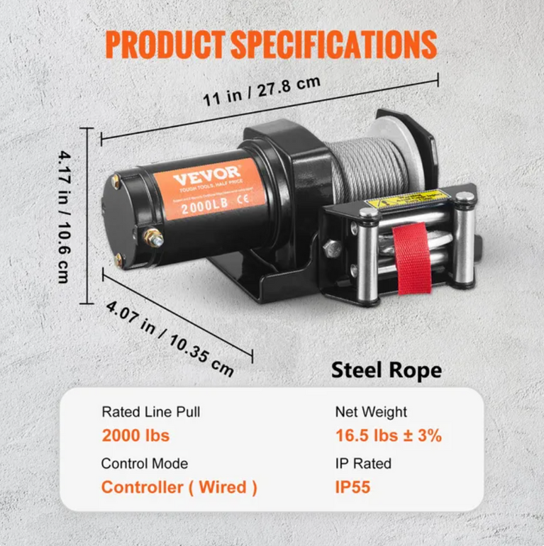 Electric Winch Nylon or Steel Rope 2000-4500lbs Wireless or Wired Remote & 4-Way Fairlead for Towing