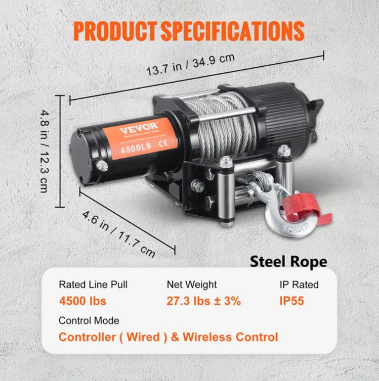 Electric Winch Nylon or Steel Rope 2000-4500lbs Wireless or Wired Remote & 4-Way Fairlead for Towing