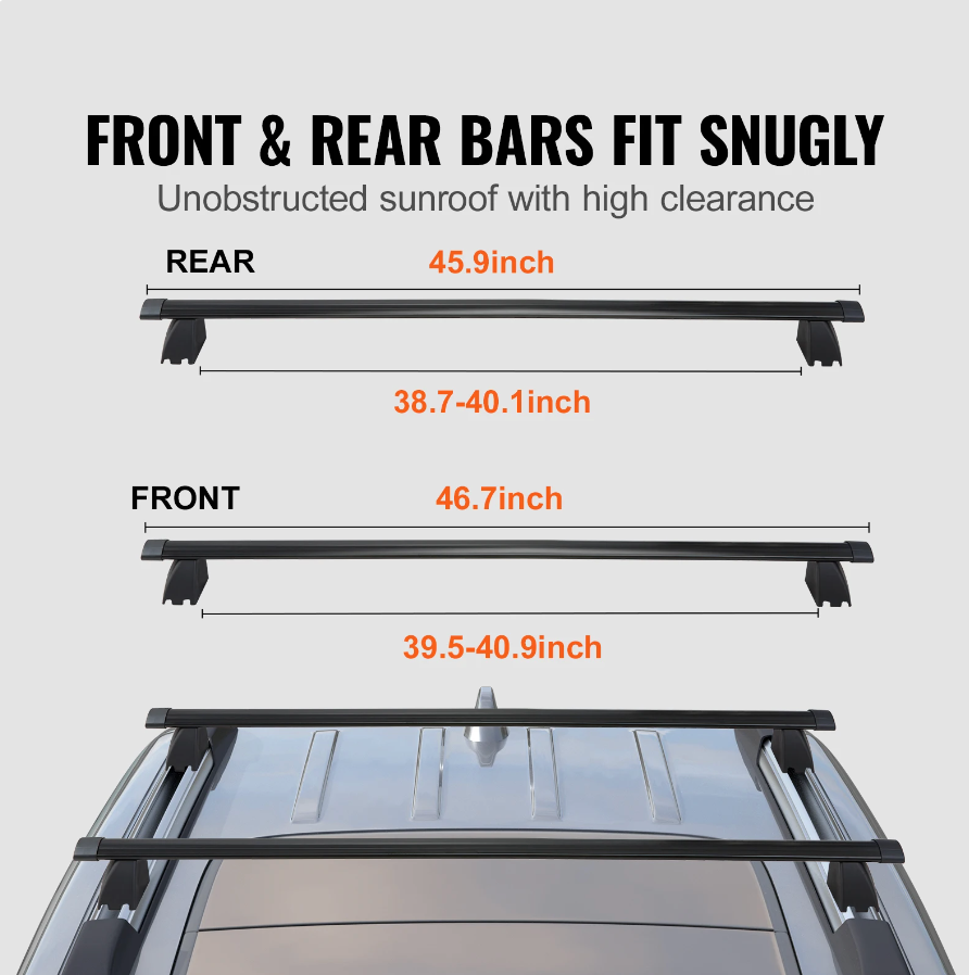 Jeep Grand Cherokee Roof Rack Cross Bars 2011 - 2021 with Grooved Side Rails, 200lbs Load Capacity