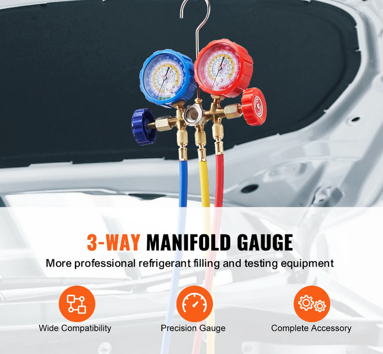 AC Gauge Set 3 Way AC Manifold Gauge Set for R134A, R22, R12, R502 Refrigerant