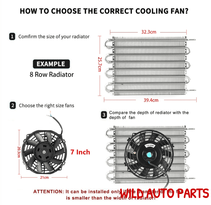 Radiator Cooling Fan Various Sizes 12V 80W 2100RPM - Wild Auto Parts