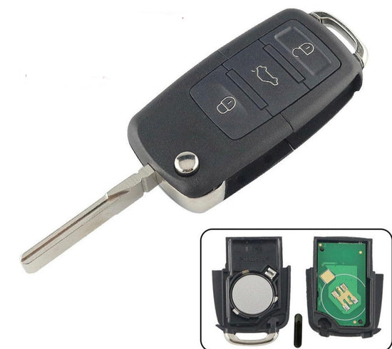 Volkswagen VW Golf 4 5, Passat B5 B6, Polo, Touran, 3 Button Flip Remote Key Fob - Wild Auto Parts