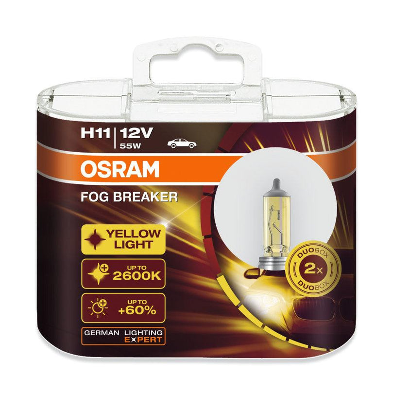 OSRAM Fog Breaker H11 Auto Head Light Bulbs Fog Lamps 12V 55W 2600K Yellow - Wild Auto Parts