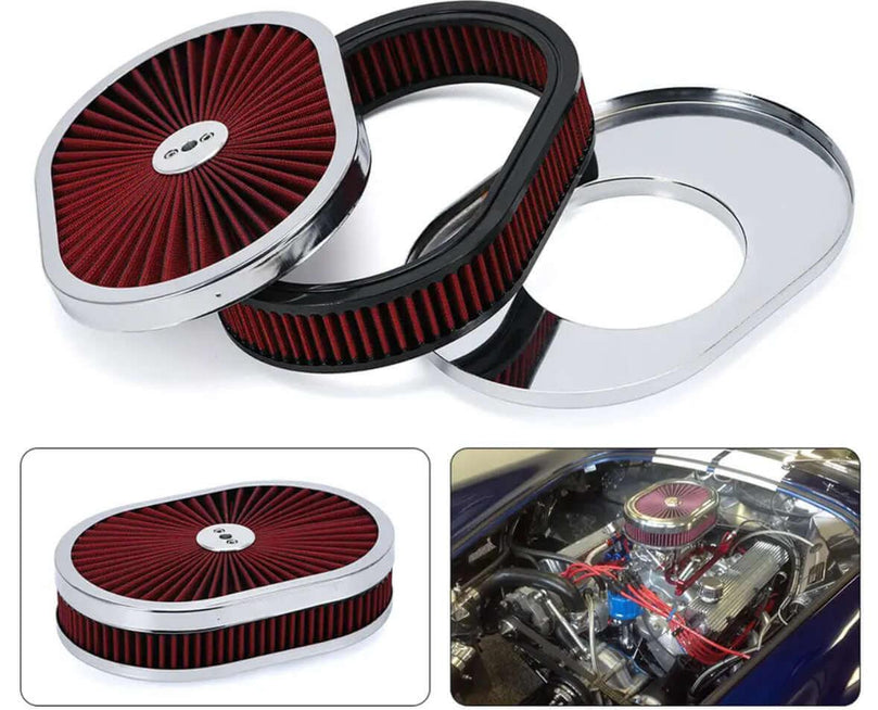 2" Oval Air Cleaner Filter Assembly GMC Chevy Ford Chrysler Dodge - Wild Auto Parts