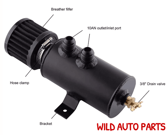 750ml Aluminium AN10 Oil Catch Can Reservoir Tank with Breather Filter Baffled - Wild Auto Parts