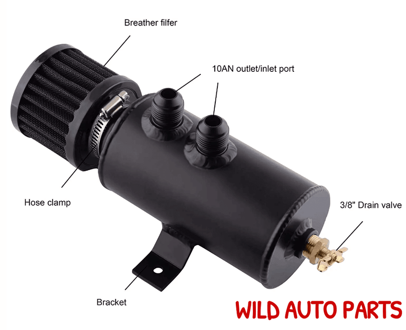 750ml Aluminium AN10 Oil Catch Can Reservoir Tank with Breather Filter Baffled - Wild Auto Parts