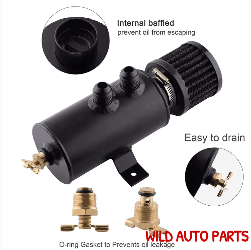 750ml Aluminium AN10 Oil Catch Can Reservoir Tank with Breather Filter Baffled - Wild Auto Parts