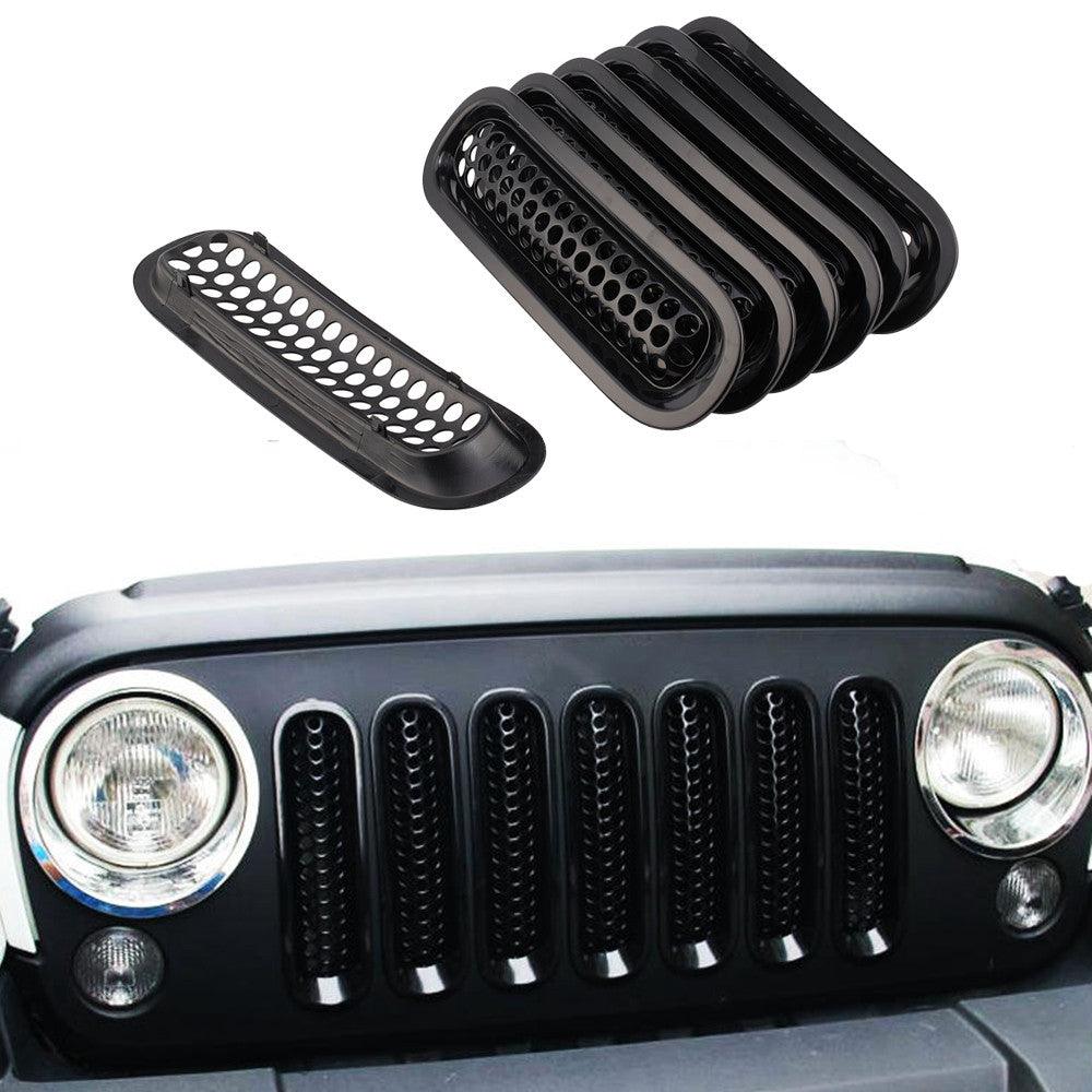 Jeep Wrangler Inserts ABS Front Grill Mesh Racing Grille Kit for JK 2007-2017 - Wild Auto Parts