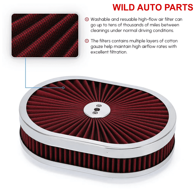 2" Oval Air Cleaner Filter Assembly GMC Chevy Ford Chrysler Dodge - Wild Auto Parts